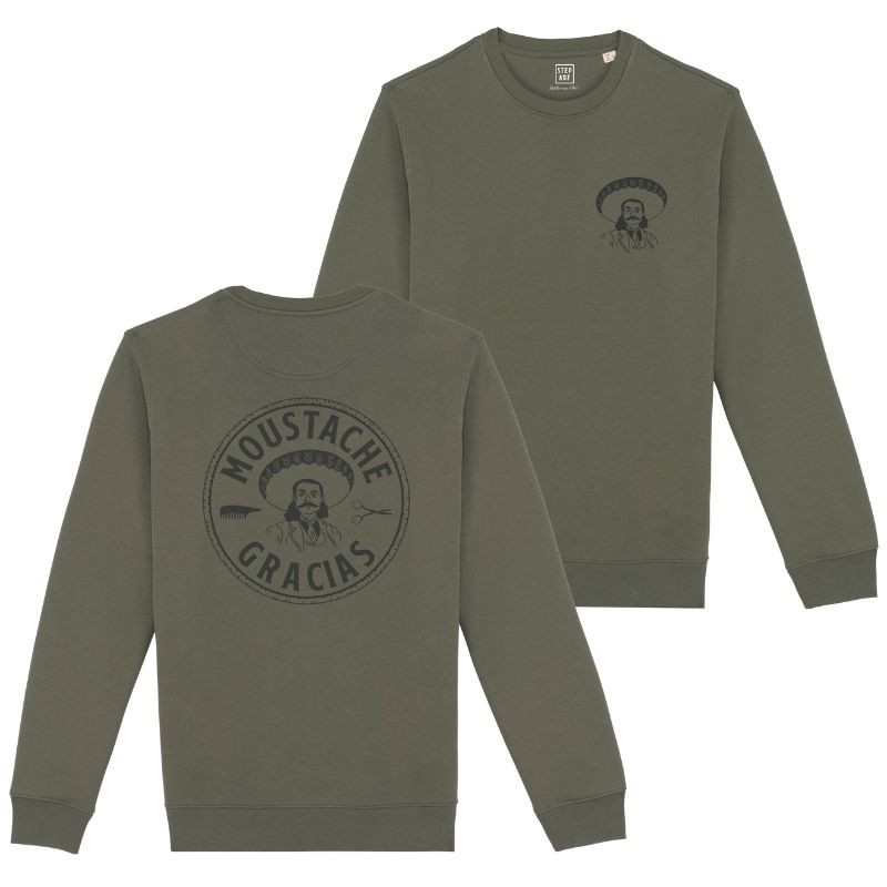 Sweat Homme Moustache Gracias Kaki